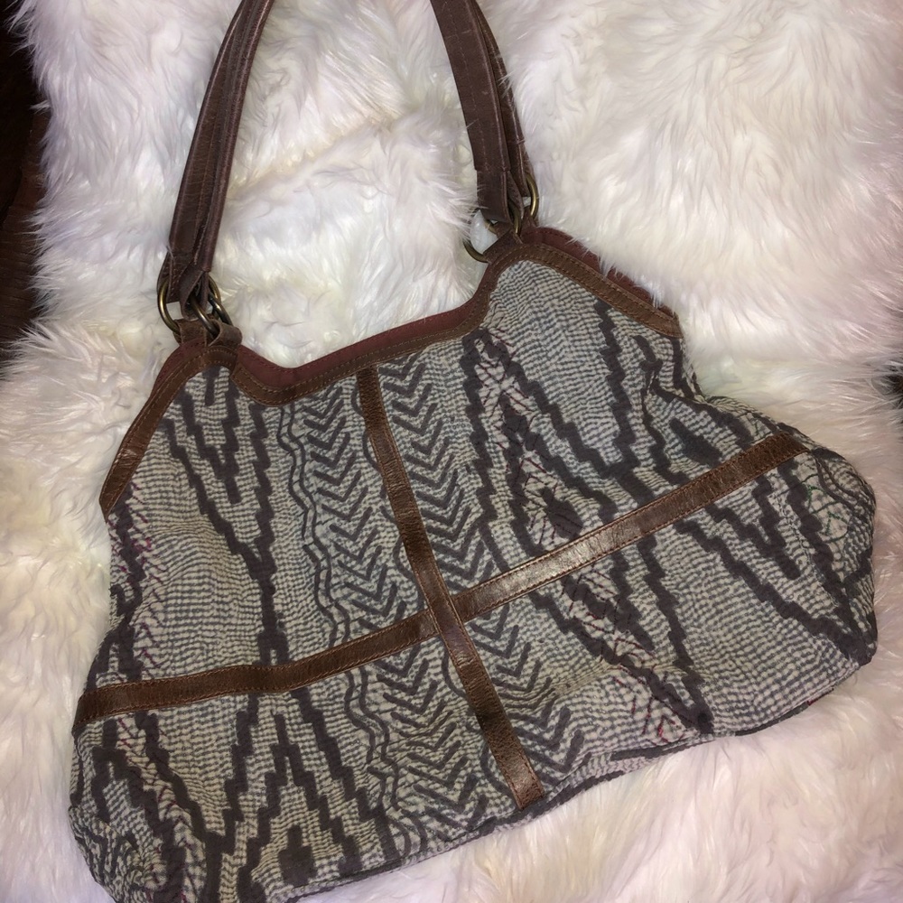 Noonday Collection Gray and Brown Patterned Shoulder Bag